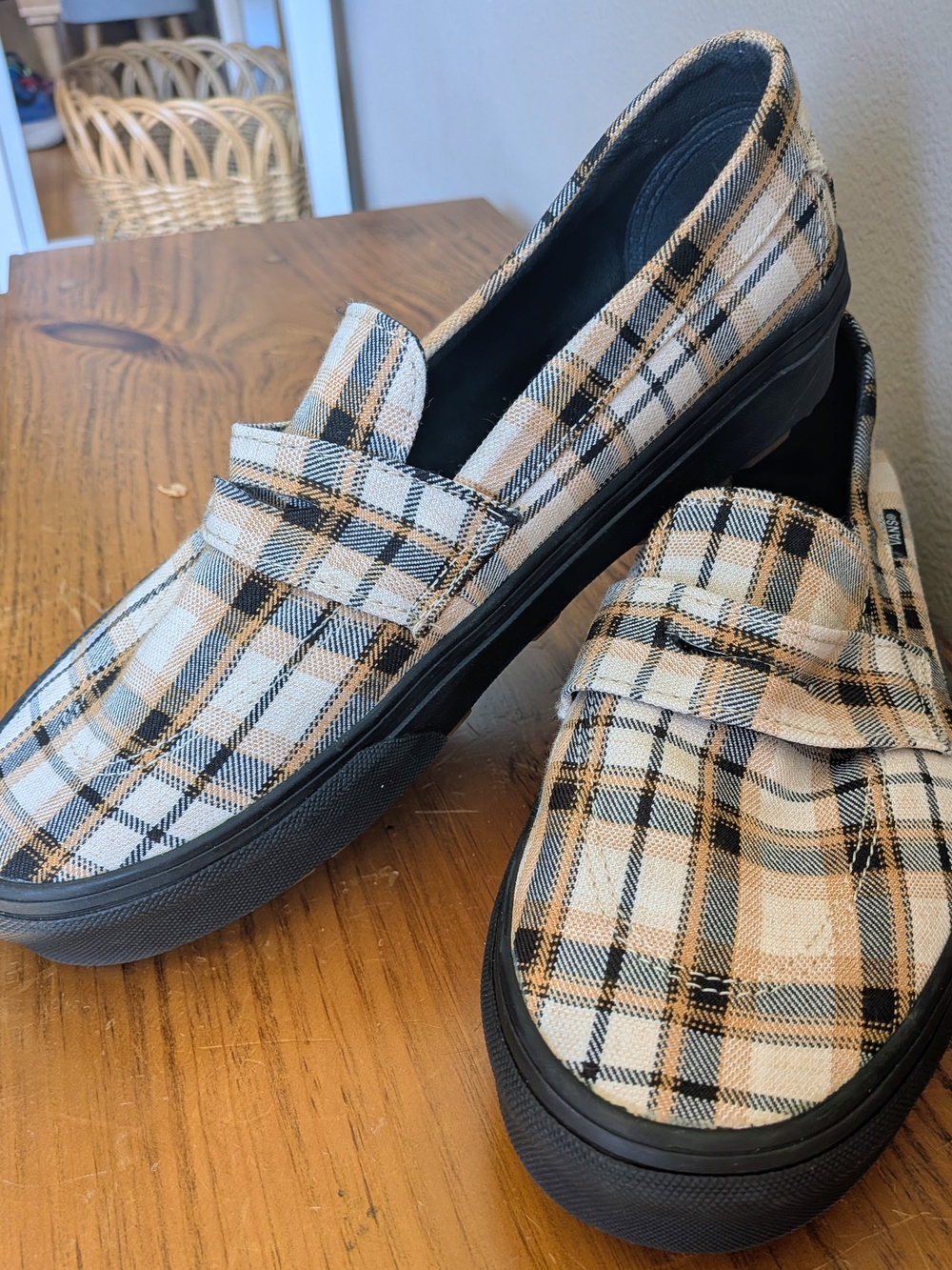 Vans Plaid Khaki Slip-On Loafers - Picture 2 of 5